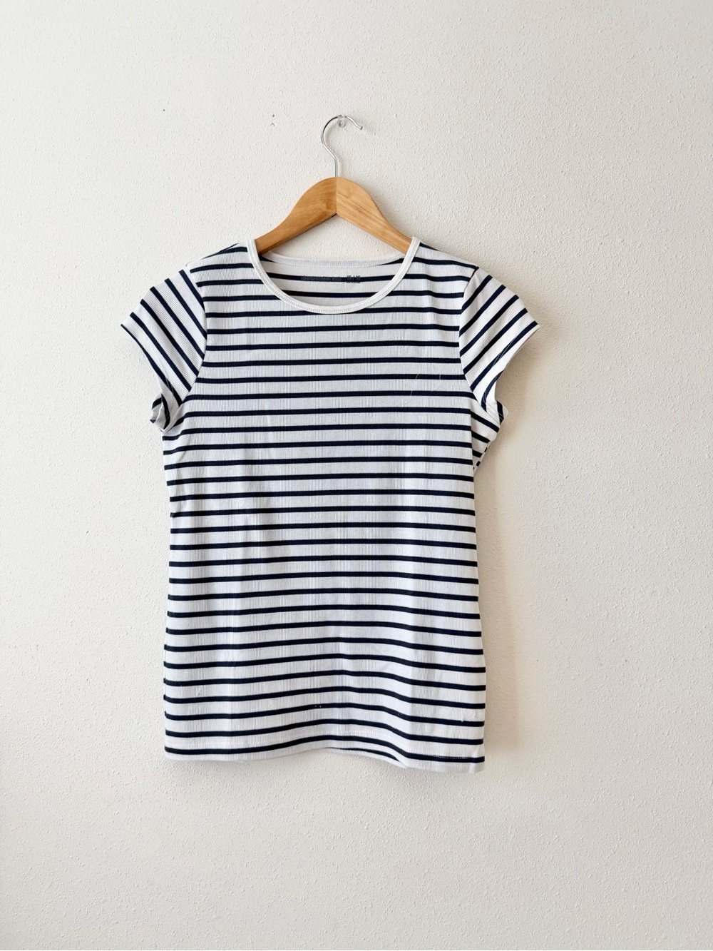 abercrombie kids Navy and White Striped Short Sleeve Tee